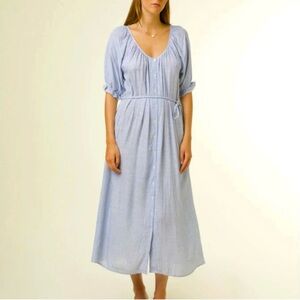 FRNCH Blue Buttoned Midi Sundress with Bishop Sleeves